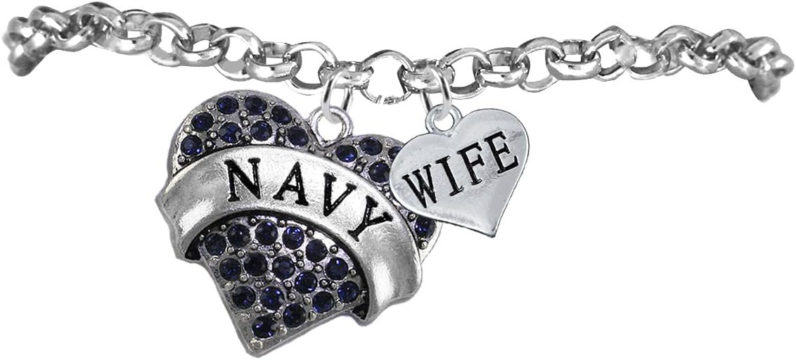 Cardinali Jewelry Navy Wife Blue Crystal Heart Bracelet, Adjustable, Hypoallergenic, Will NOT Irritate Anyone with Sensitive Skin. Safe- Nickel, Lead and Cadmium Free