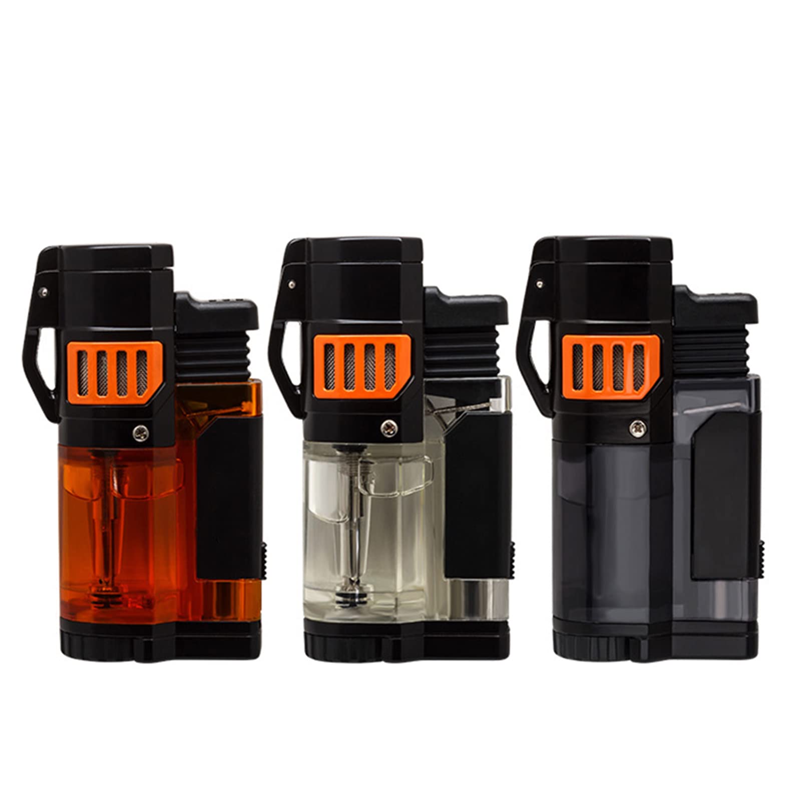 Encendedor de Cigarros de Bolsillo Triple Jet Blue Flame Antorcha Encendedores a Prueba de Viento Butano Recargable Gas Herramientas para Fumar con Perforadora de Metal,Orange