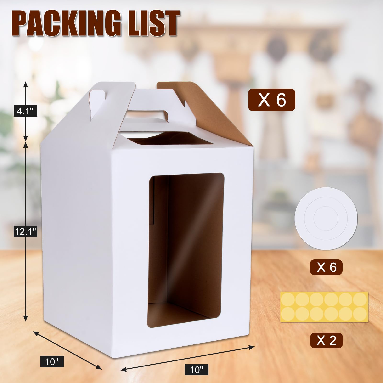 Tall Cake Box with Windows 10x10x12 IN, 6 Pack Tiered Cake Boxes with Cake Boards,Tiered cake container for Wedding,Birthday,Party,Bakery Supplies