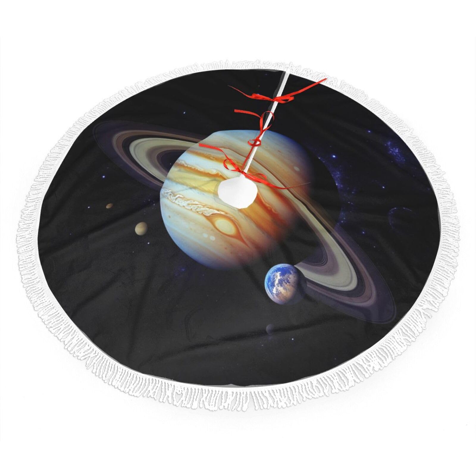 Planet Jupiter Christmas Tree Skirt 36", Soft Plush Xmas Tree Carpet with Tassel Christmas Ornaments Winter Holiday Tree Mat Decoration for Home Party Supplies