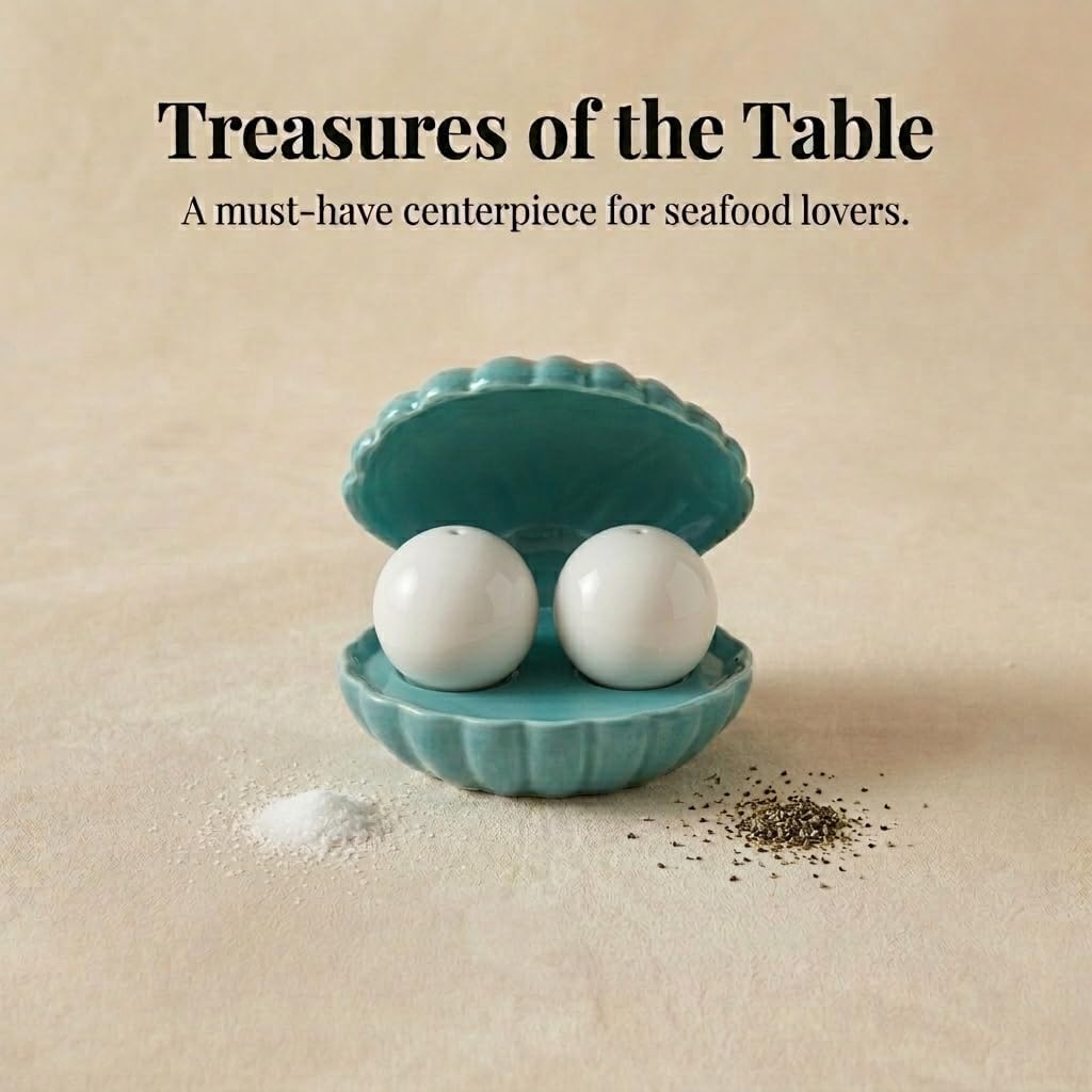 The Bridge Collection Novelty Oyster Salt and Pepper Shaker 3 Piece Set | Hand-Painted- Ceramic Functional & Decorative Beach Kitchen Coastal Decor