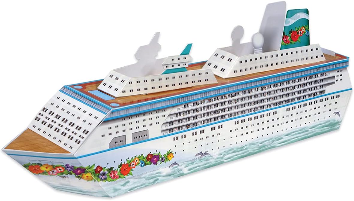 Beistle 3-D Cruise Ship Table Centerpiece, 13.25" x 4.5" - Around The World, Bon Voyage Party Supplies, Nautical Table Decor