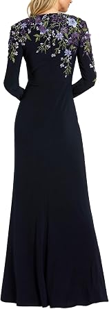 Mac Duggal Embellished Long Sleeve Fitted Jersey Gown, Midnight