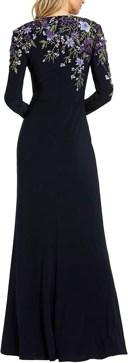 Mac Duggal Embellished Long Sleeve Fitted Jersey Gown, Midnight