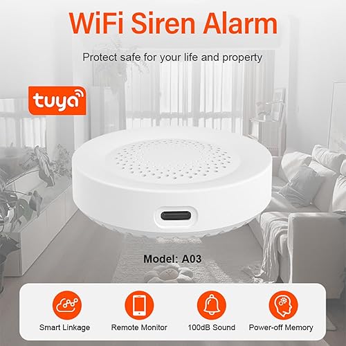 Miniatura 2 de Alarma de sirena inteligente WiFi Sonda de 100 db, control de aplicación, alarma antirrobo inalámbrica, compatible con Alexa