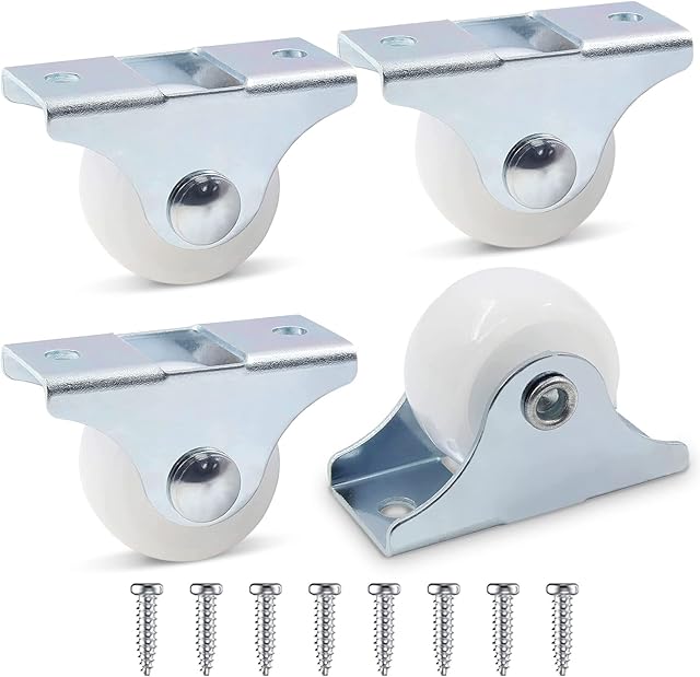 Caster Wheels Set of 4 Small + Screws, Fixed Castor Wheels 25mm Castor Wheels Fixed Heavy Duty Castor Wheels Small Furniture Wheels Set Of 4 25mm Fixed Castors for Replacement Furniture Wheel