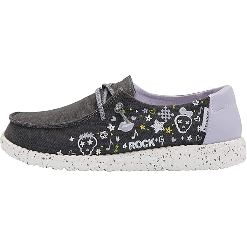 Hey Dude Girl's Wendy Youth Linen Grey Multiple | Girl’s Shoes | Girl’s Lace Up Loafers | Comfortable & Light-Weight