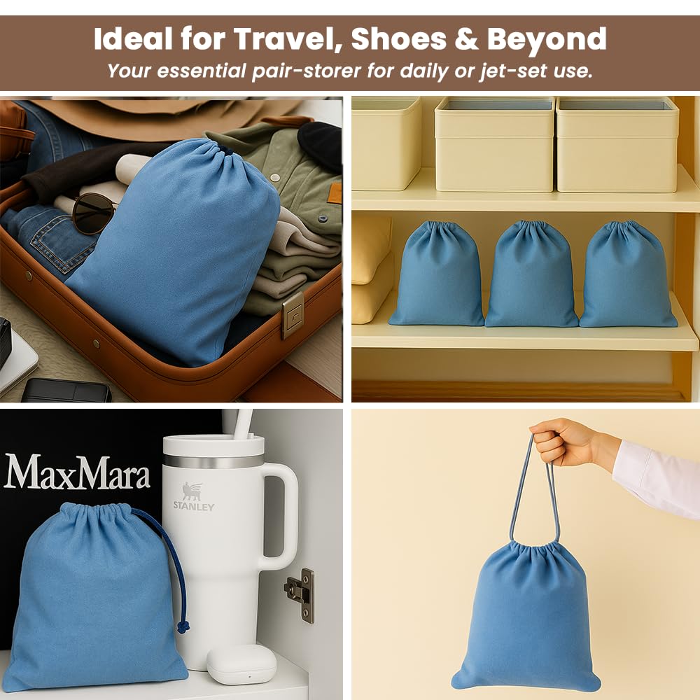 LFH Schuhbeutel mit Kordelzug, staubdicht, wiederverwendbar, perfekt für Reisen, Hotel, maschinenwaschbar, Himmelblau, 8"x17" (Pack of 6), Schuhbeutel aus Segeltuch
