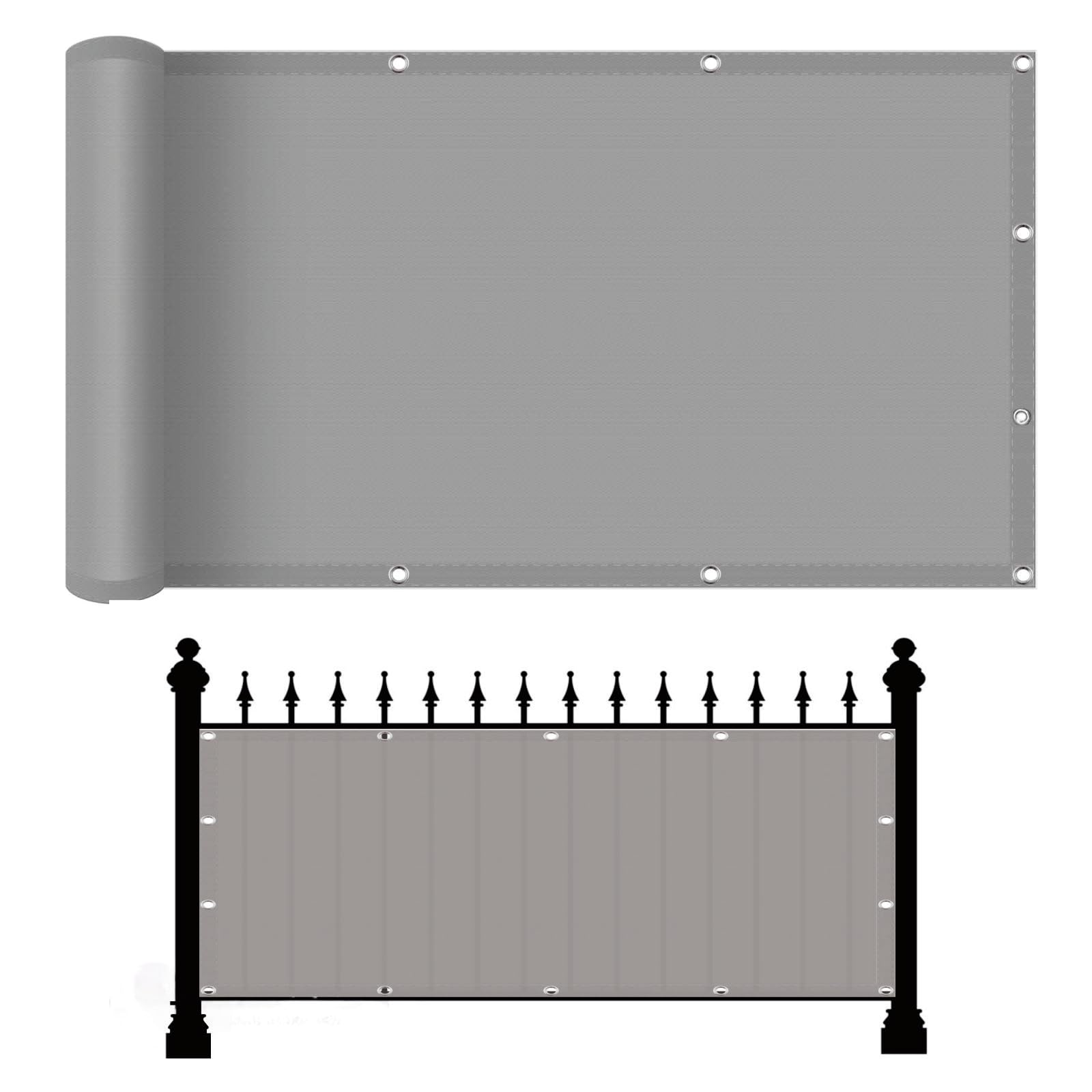 Cache balcon protégeant du vent et de la pluie, bâche 145x520 cm gris clair