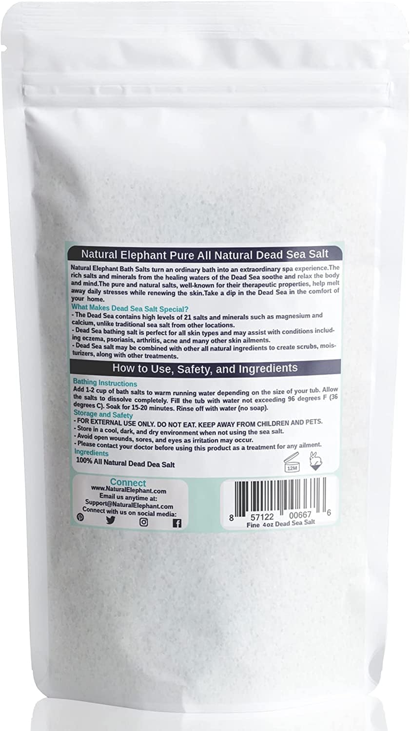 Natural Elephant Dead Sea Bath Salt | 0.25 lbs (4 oz) Trial Size | 100% Natural and Pure| Fine Grain | Perfect for Bathing and Soothing Soaks - Image 2