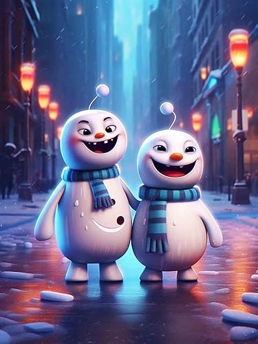 Reofrey Kits de pintura de diamantes para adultos, muñeco de nieve de Navidad, arte de diamantes de Navidad, taladro completo redondo con diamantes