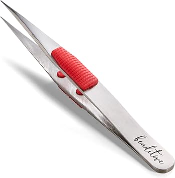 Beaditive High Precision Heavy-Duty Tweezers With Cushion - 4.7" Craft Tweezers for Sewing, Beading & DIY Crafts - Non-Serrated, Fine Point Tips - Stainless Steel Needle Nose Hobby Tweezers Fuchsia