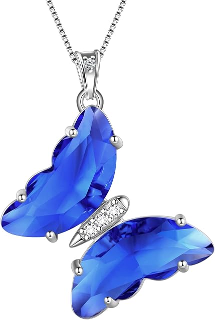 Butterfly Heart Necklace Women 925 Sterling Silver Animal Butterflies Birthstone Pendant Crystal Wedding Birthday Jewelry