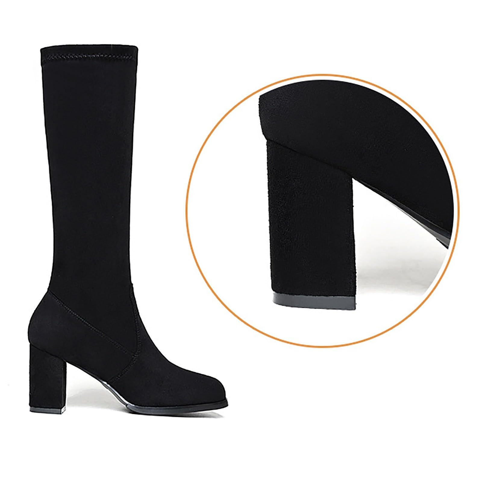Botas altas con tacón para mujer, botas altas hasta la rodilla para mujer, parte superior impermeable Oferta Botas altas con tacón elegante botas de montar suela interior primavera invierno