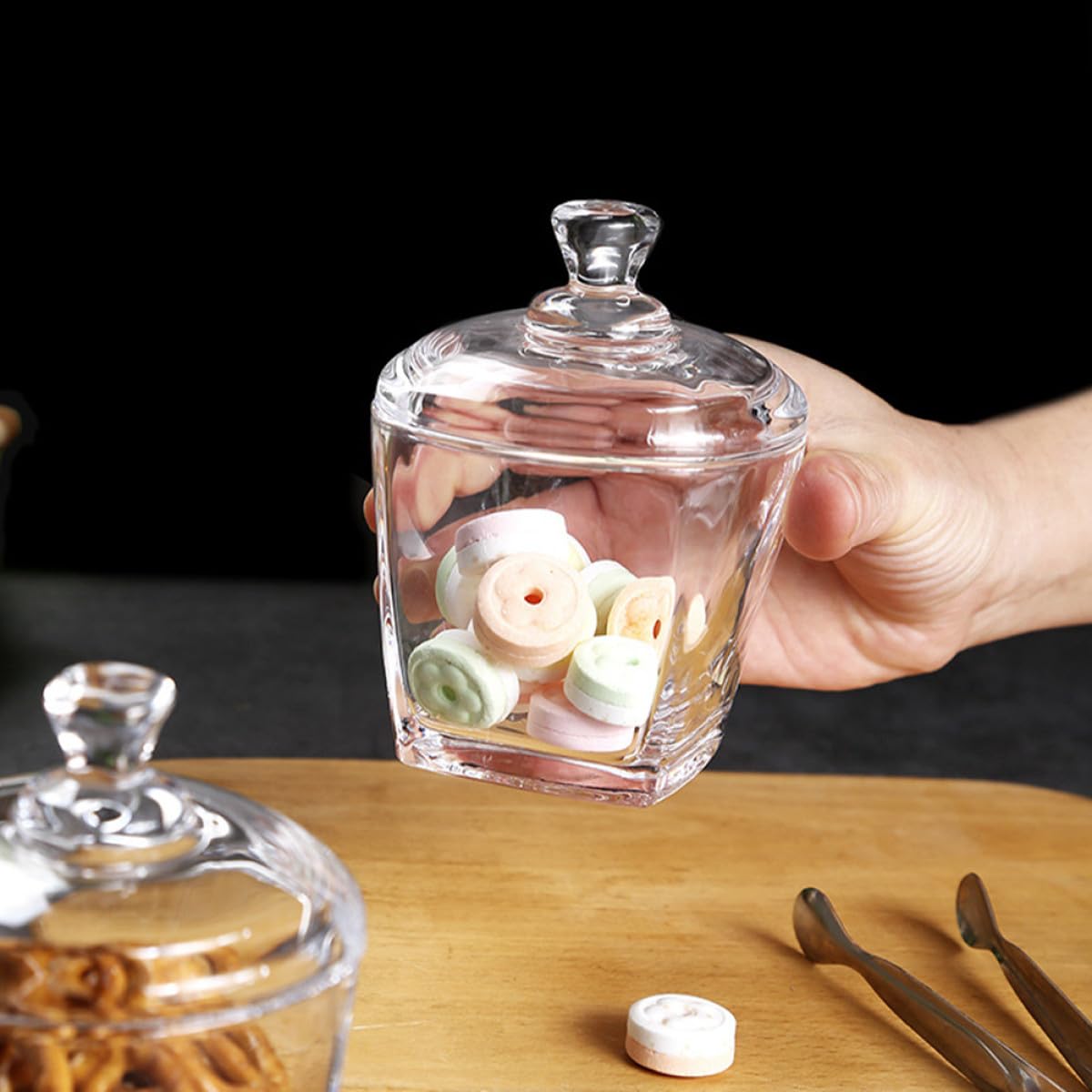 SHINEOFI 2stücke Transparente Glasbonbongläser mit Deckel Wiederverwendbare Aufbewahrungsbehälter für Tee und Süßigkeiten Dekorative Snackgläser mit Verschluss
