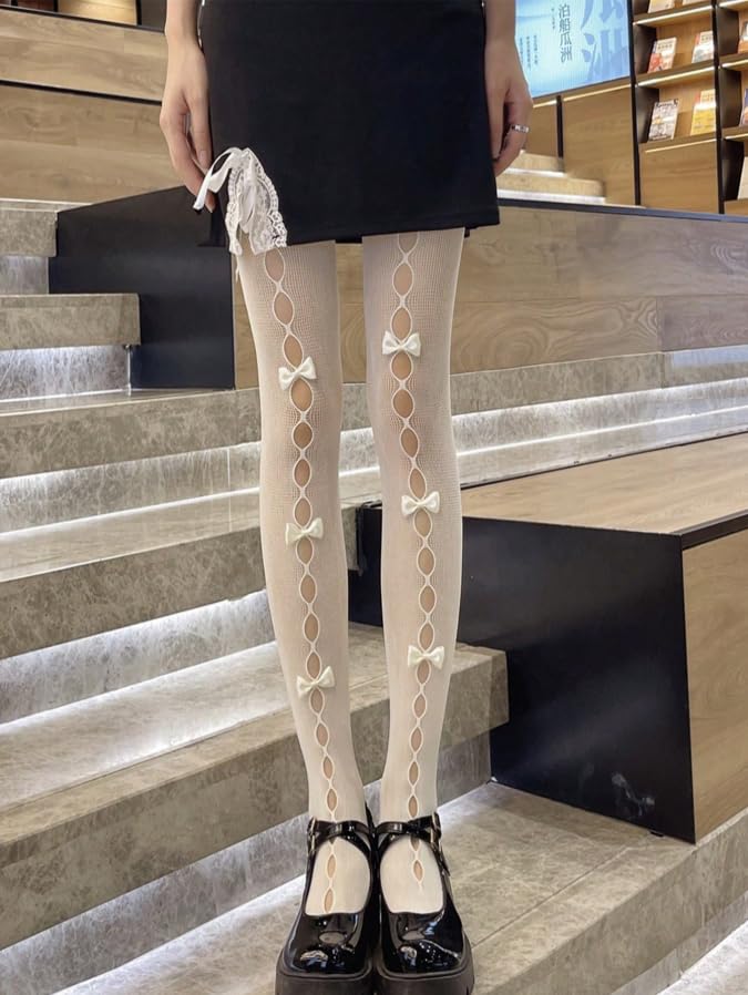 Women's Lolita Tights with Bows, Mesh Hallow Harajuku Stockings, Lace Stockings Leggings3