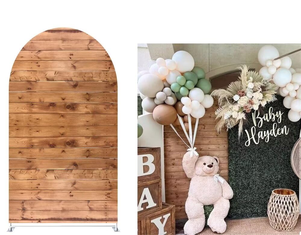 Iydamc Arch Backdrop Cover 3x6.5ft Wood Arched Wall Covers Stretchy Wooden Background for Party Decorations Wedding Banquet Bridal Shower Decor