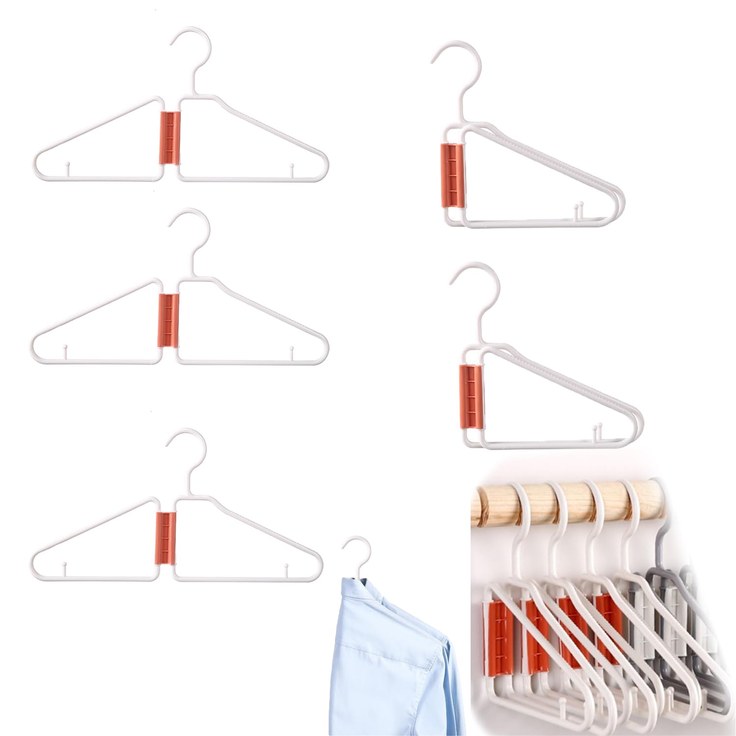 Portable Folding Clothes Hangers, 5pcs - Fold in Half, Space Saving for Travel, Dorm, Closet & Home