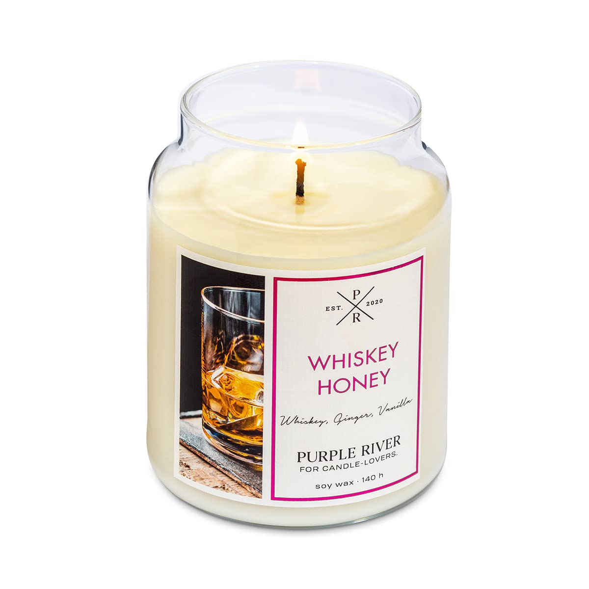 Duża świeca zapachowa w słoiku z pokrywką | Whiskey Honey | świeca zapachowa dla mężczyzn, długi czas palenia (140 h), świeca zapachowa z wosku sojowego, białe (623 g)