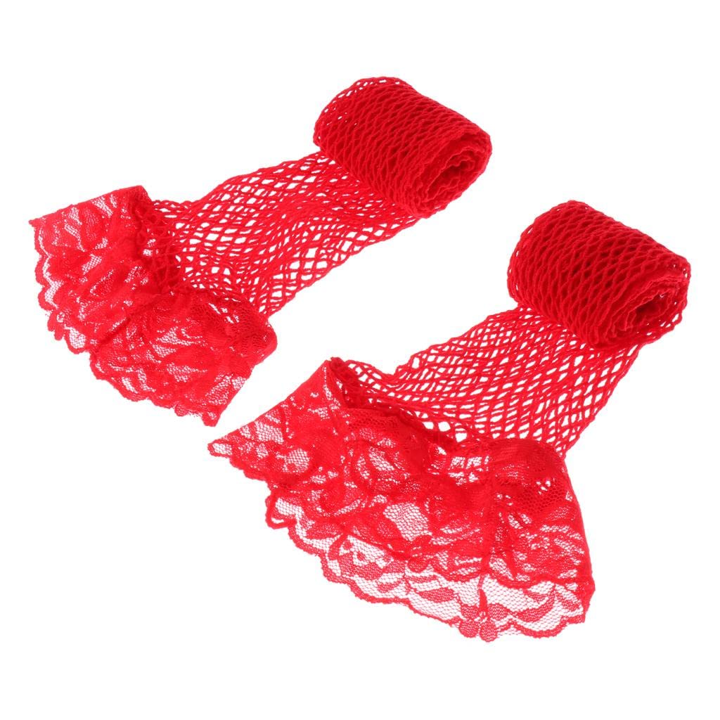 Women Fishnet Lace Top Mesh High Thigh Stockings Long Socks Red-image-42