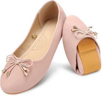 Womens Foldable Ballet Flats - Black - Wedding, Party, Travel - Comfortable, Breathable - Solid, Classical, Floral - Bow - Adult Womens Size