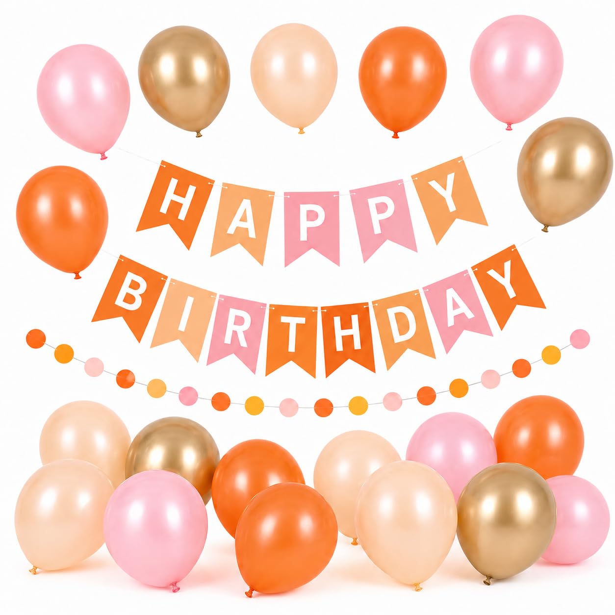 Pink Orange Birthday Decorations Balloons for Women Girls Birthday Party