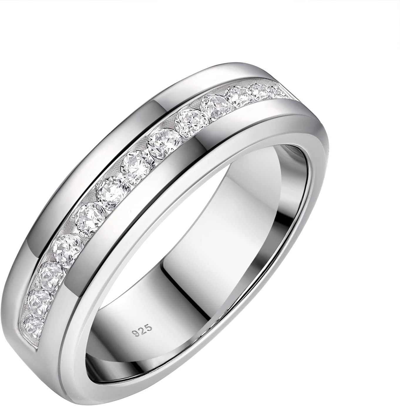 Men's Wedding Rings 925 Sterling Silver Ring Princess Round Cut White AAAAA Cubic Zirconia Size 8-13
