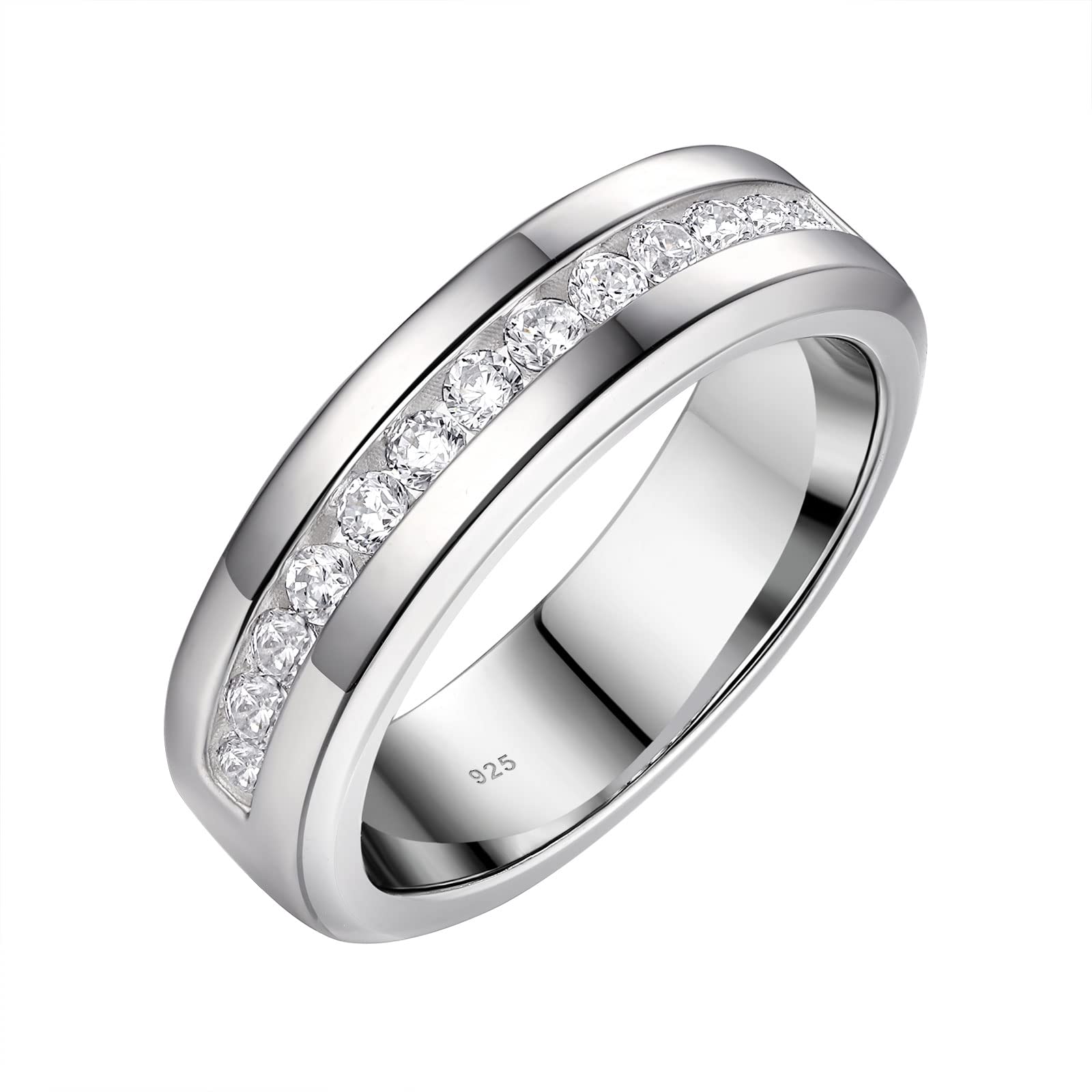 SweetJew Men's Wedding Rings 925 Sterling Silver Ring Princess Round Cut White AAAAA Cubic Zirconia Size 8-13