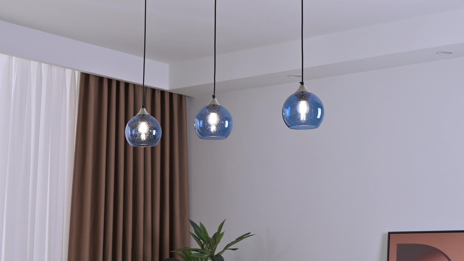 Image of Blue Glass Pendant Lights Kitchen Island Lighting Globe Pendant Light Fixtures Modern Pendant Lighting for Kitchen Island Bedroom Living Dining Room Light Fixture(5.9in, 1-Pack)