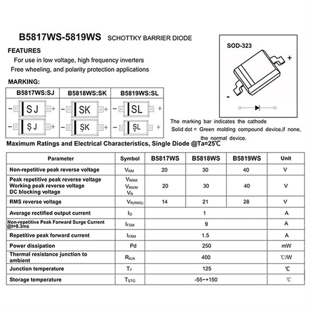 Diodo de Barrera Schottky SMD, 100 Uds., B5819WS SL BAV21WS T3 B5817WS SJ BAS316 BA592 BAT54H BC847AW 20V 30V 40V, SOD-323 (Color : Bas316)