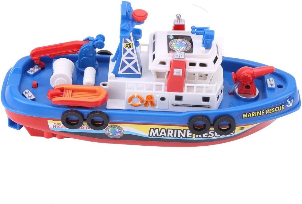 Fire Boat Toy, Water Spray Rescue Boat with Lights, BPA Free Fun Fountain for Toddlers, Swimming Pool and Rod Bath Gift