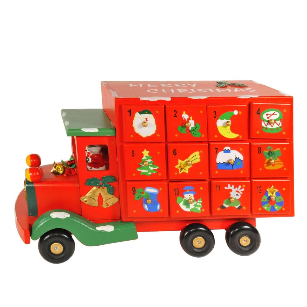 Trade Shop - Calendario Avvento Furgoncino di Natale in Legno Cassetti Decorazioni Natalizie