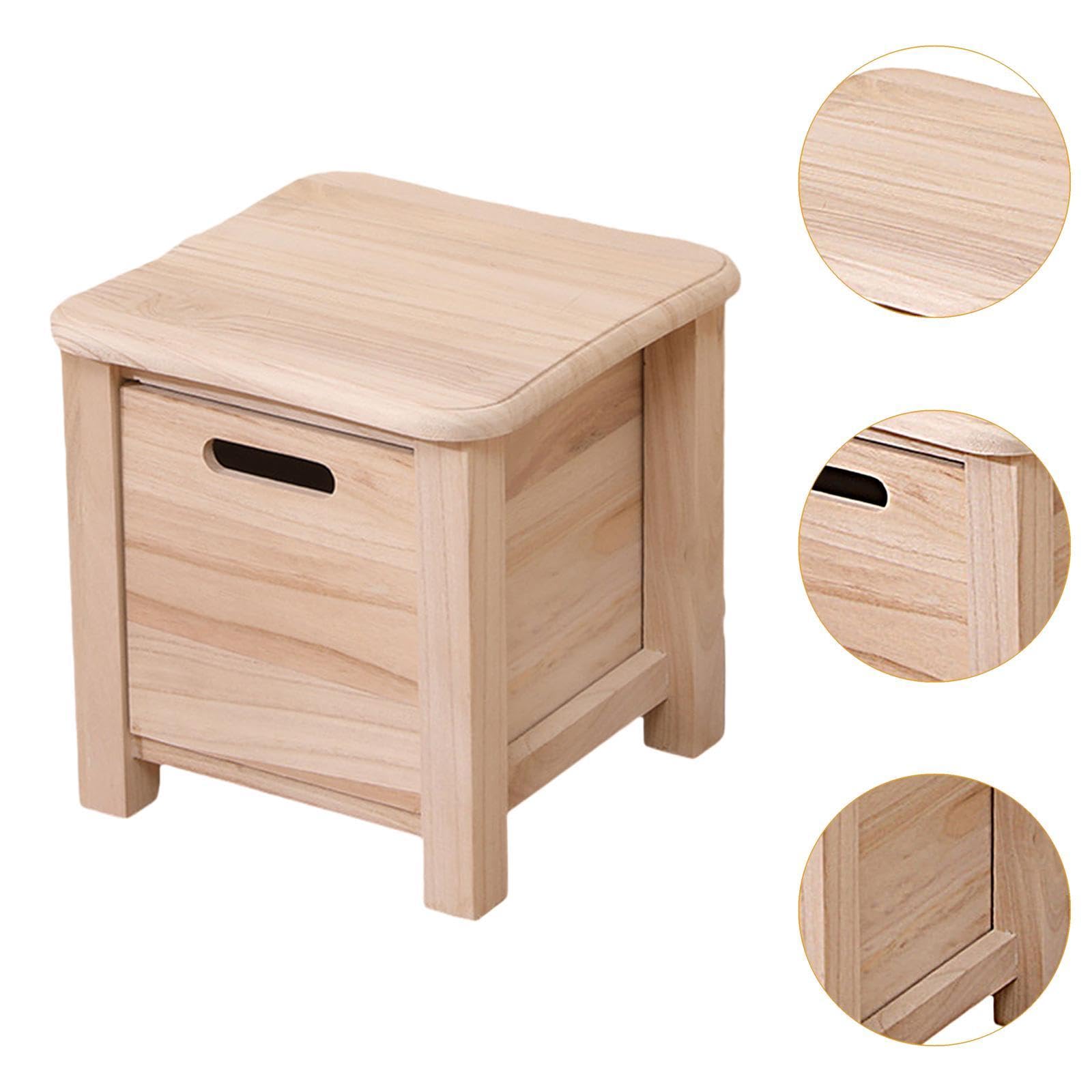 Sgabello Contenitore in Legno Sgabello Piccolo per la casa Sgabello per Cambiare Le Scarpe con cassetto per Soggiorno, Legna, 30x30x30 Cm