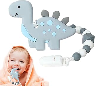 Infant Dinosaur Teething Toy - Super Soft Silicone Baby Soothing Teether Pacifier | Baby Teethers Baby Teething Toys, Baby Chew Toys for Sucking Needs, Teething Toys for 6M+ Babies Qisbefu