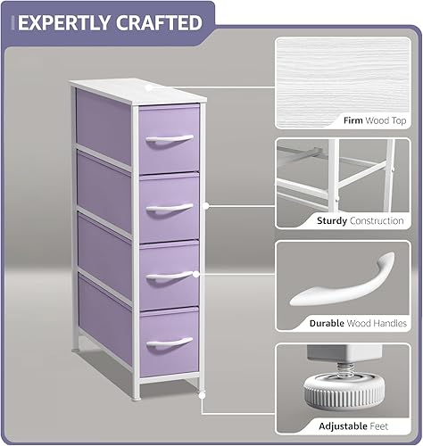 Miniatura 124 de Sorbus Torre estrecha con 4 cajones – Almacenamiento vertical para dormitorio, baño, lavandería, armarios y más, marco de acero, parte superior de