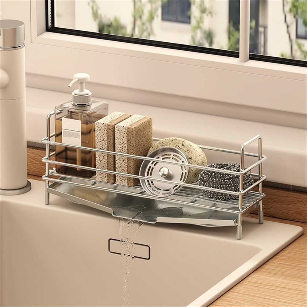 Distributeur de savon cuisine acier inoxydable ZYNCUE avec rangement éponge et drainage