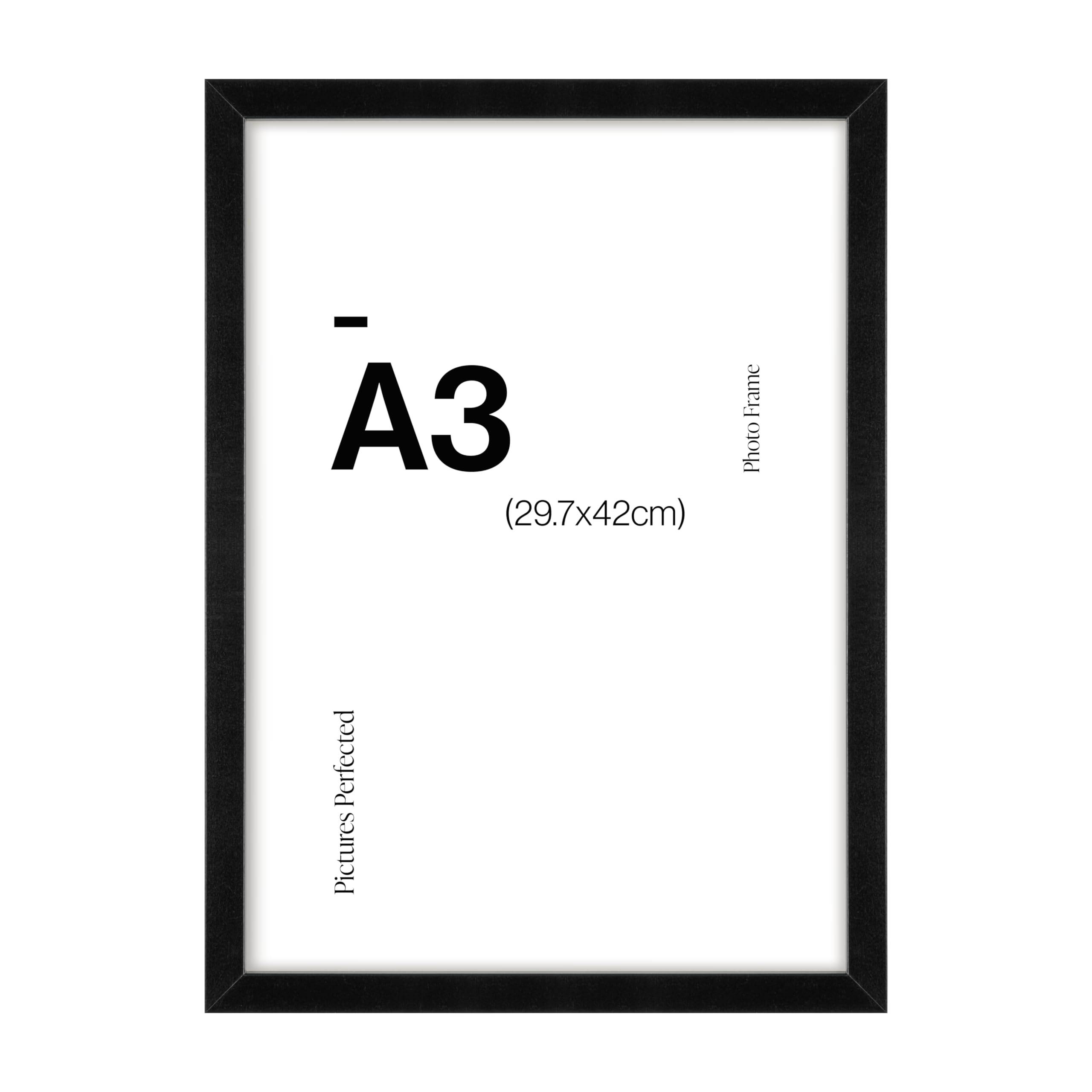 Contemporary Black A3 Wooden Picture Frame for A3 (29.7 x 42cm) Photos or Pictures, Plexi Glass, Wall Mounted Landscape or Portrait