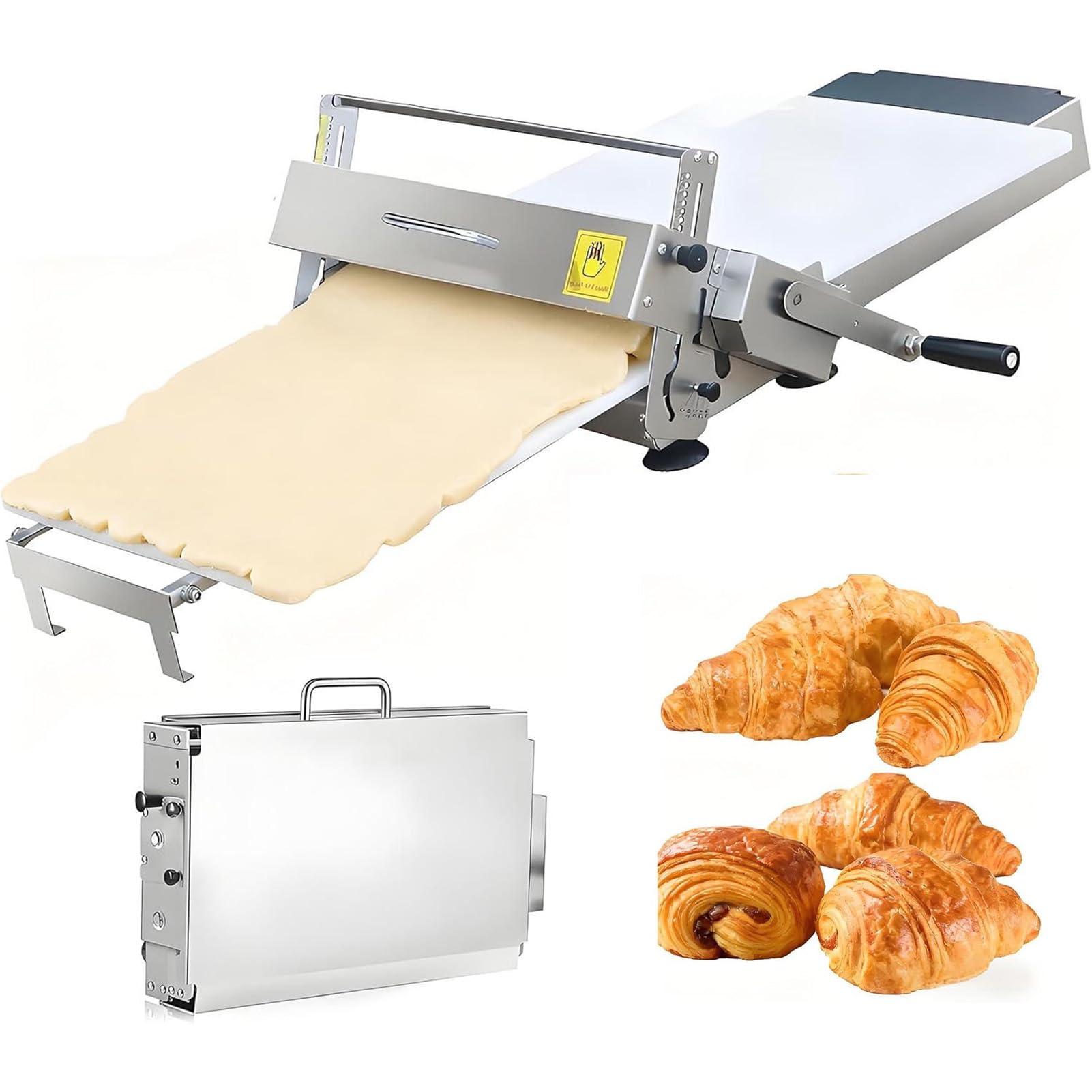 Sfogliatrice Manuale Croissant, Sfogliatrice Pasticceria Pieghevole in Acciaio Inossidabile, Spessore Regolabile 0-27 Mm, Superficie di Pressaggio 30x60cm/40x90cm, Uso Domestico E Commerciale