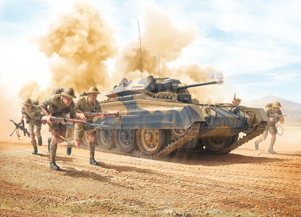 Italeri 6579S with 1:35 Crusader Mk.II m. Inf. Fig. (5), modelarstwo, zestaw do budowania, budowa stojąca, majsterkowanie, hobby, klejenie, plastikowy zestaw, wielokolorowy, rozmiar L
