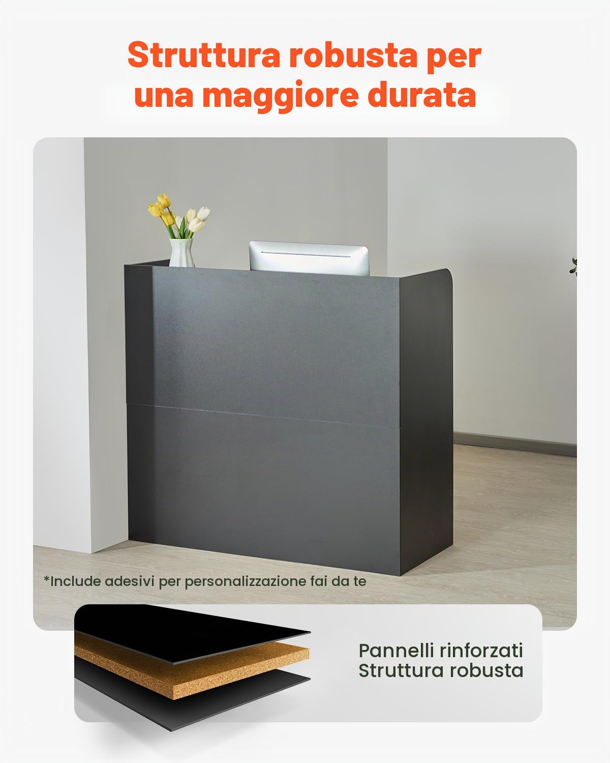 VEVOR Banco Reception 1200 x 480 x 1100 mm Tavolo da Banco Rettangolare, Tavolo di Vendita per Ufficio con Cassetto Chiudibile a Chiave e Armadietto Portaoggetti, per Cassa, Salone di Bellezza, Nero