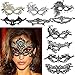 FLOFIA 10 Stück Venezianische Maske Damen Spitze Maske Lace Maske Schwarz / Gold Augenmaske für Fasching Maskerade Masquerade Halloween Karneval Cosplay Party Gothic Gesichtsmaske