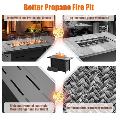Walsunny 43 inch Outdoor Propane Fire Pit 50,000 BTU Gas Fire Pit Table