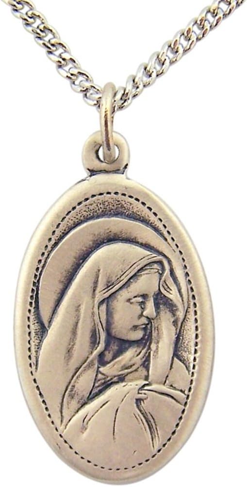 Sterling Silver Catholic Patron of Cancer Saint Peregrine Medal, 1 1/8 Inch