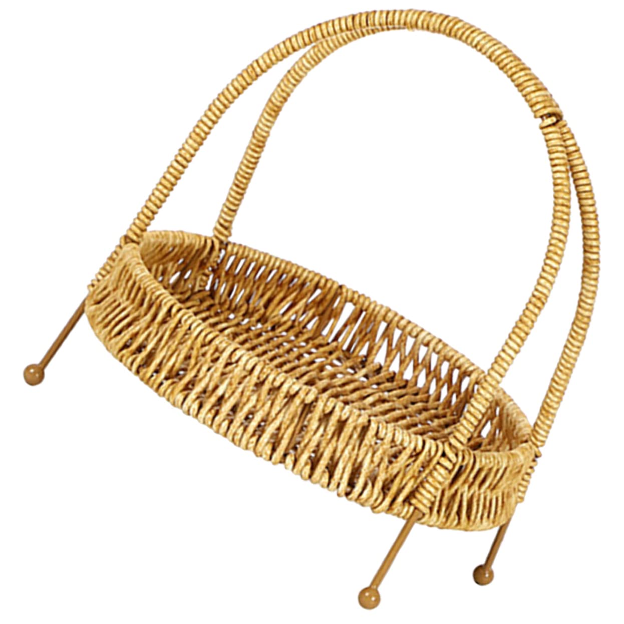 AUTSUPPL Weaving a Fruit Basket Bandejas Para Comida Willow Vegetable Basket Woven Serving Tray Wicker Bread Tray Candy Basket Bread Pan Fruits Serving Basket Iron Light Brown re-usable