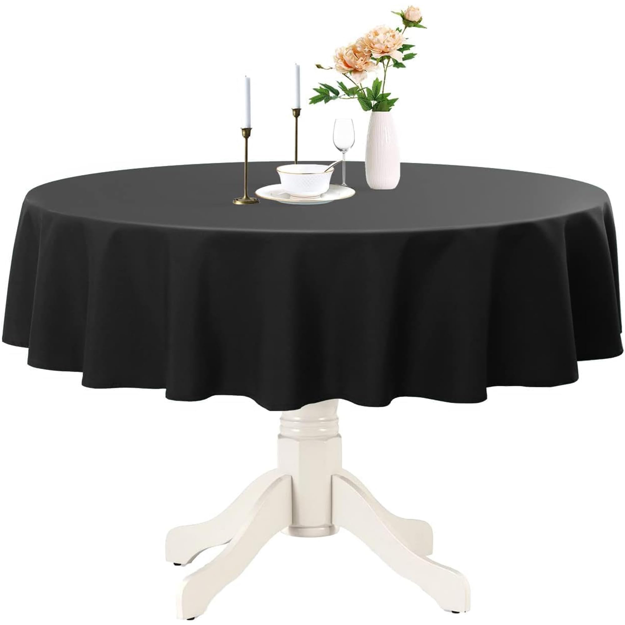 Romanstile Round Waterproof Tablecloth, Stain Resistant Washable Table Cloths Wrinkle Free Polyester Table Covers for Kitchen Dining Party Wedding Indoor and Outdoor - Black, 90 Inch