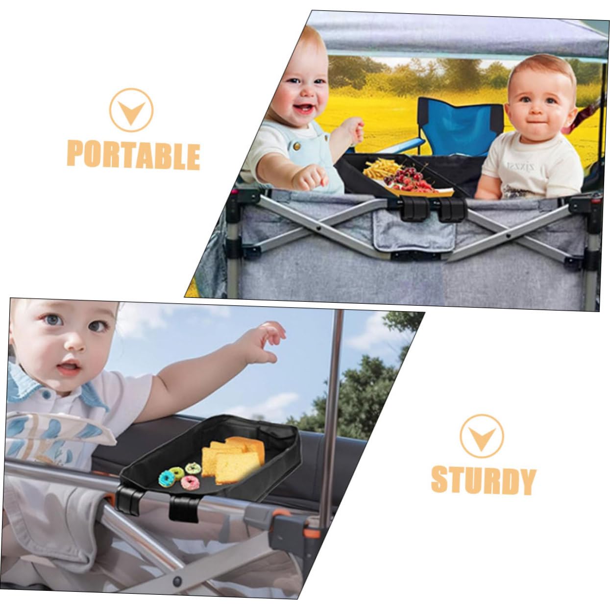 Plateau de Poussette à Clipser Noir Xl en Toile pour Bébé | Porte-tablette et Porte-téléphone, Réglage sur Poignée, Format Portable et Léger