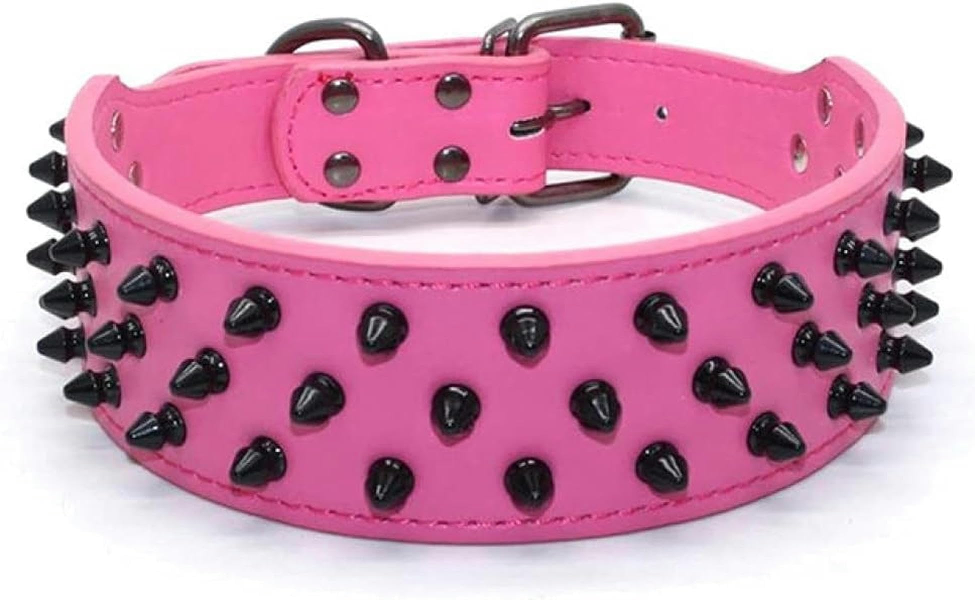 Collier pour Chien en Cuir PU clouté à Pointes et réglable avec Rivets - Rose Rouge - XS