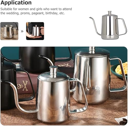 Miniatura 10 de STOBOK Tetera de café para verter con boquilla larga y estrecha de acero inoxidable con cuello de cisne y tapa para cafetera hogar viajes al aire