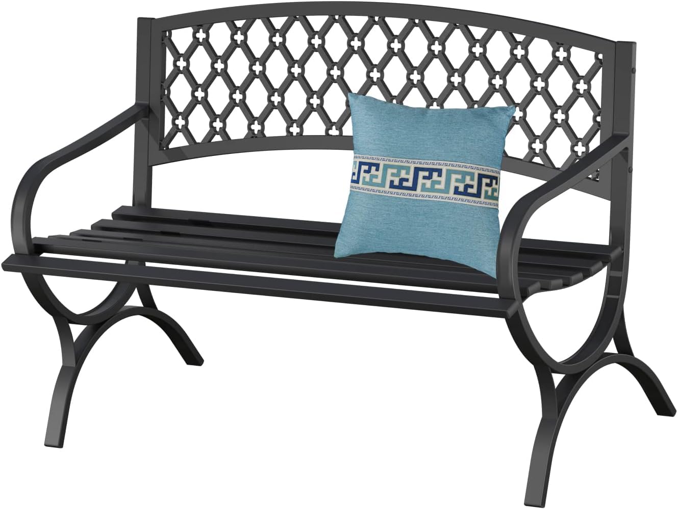 On Shine 50'' Patio Garden Bench, Loveseats Patio Park Bench,Black Steel Cast Iron Frame Bench,Metal Bench Outdoor for Porch Yard Lawn Deck (Grid)
