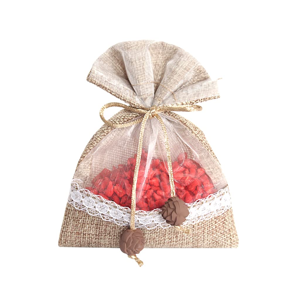 13x18cm Burlap Drawstring Bag Small Hessian Bags Jute Organza Bags Storage Jute Sacks for Wedding, Party, Birthday, DIY Craft 15PCS